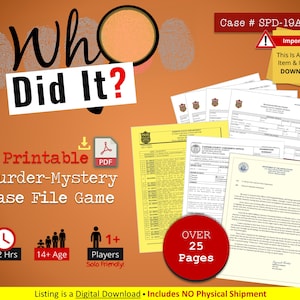 INSTANT DOWNLOAD Case File Detective Game, Printable PDF Murder Mystery Game - Printable Party Games for Adults to Solve a Crime