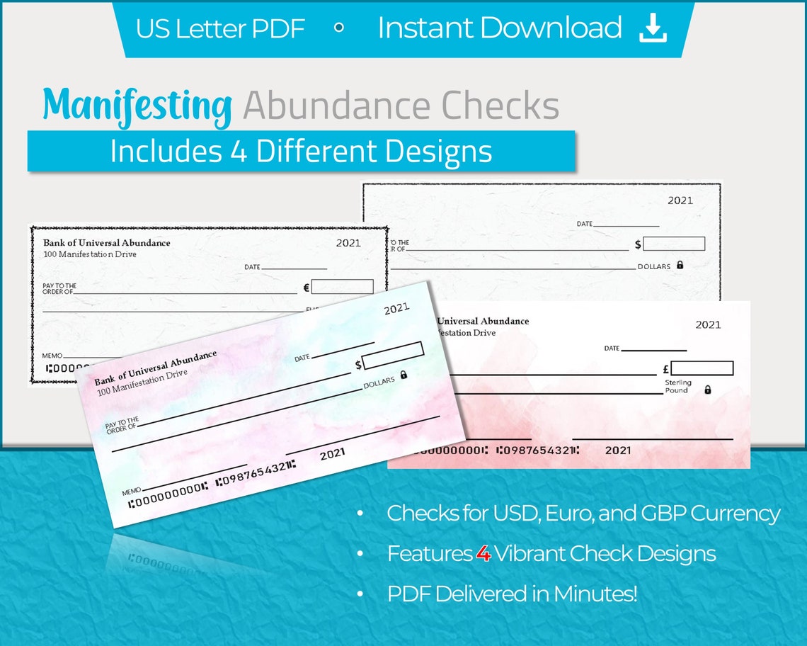 Abundance Checks Printable Checks For Law Of Attraction Or