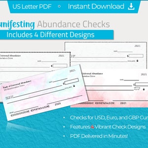 Abundance Checks - Printable Checks for Law of Attraction or Manifestation. Checks for Vision Board - PDF Instant Download