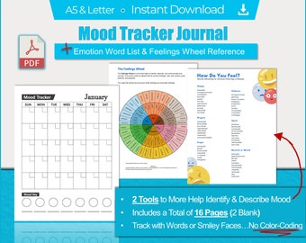 Mood Tracker Printable Download, Mood Tracker Journal, Mood Tracking Planner, Wellness Planner Printable, Mindfulness Journal Printable