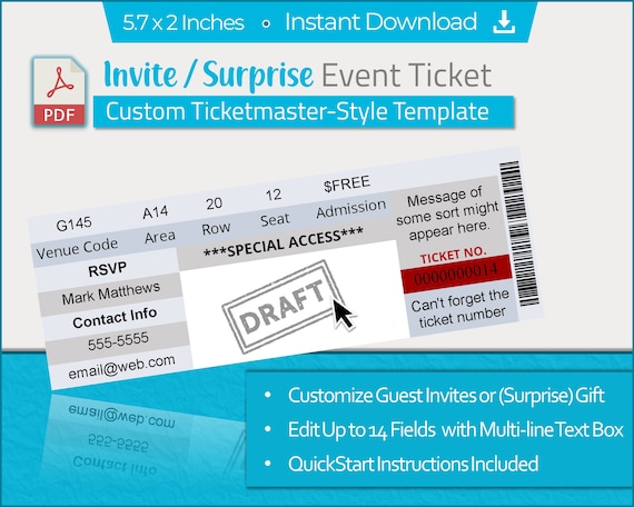 printable ticketmaster style event ticket stub fake concert etsy