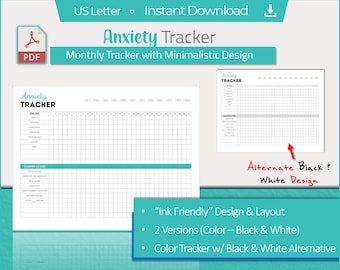 Printable Anxiety Tracker: Feelings and Actions (Digital Download)