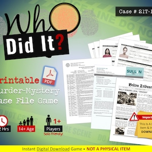 PRINTABLE Case File Detective Game, Instant Download PDF Murder Mystery Game - Printable Party Games for Adults to Solve a Crime