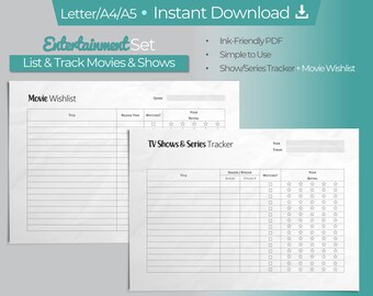 Movie & TV Show Tracker: Printable Wishlist Planner (A4/A5/US Letter) (PDF Download)