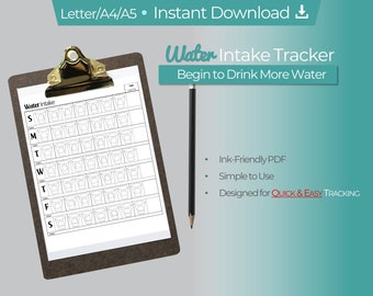 Water Intake Tracker: Daily Hydration Chart (PDF Instant Download)