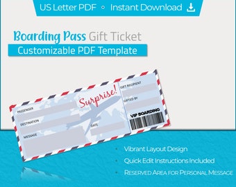 Surprise Boarding Pass Ticket Template: Printable Travel Gift (PDF)