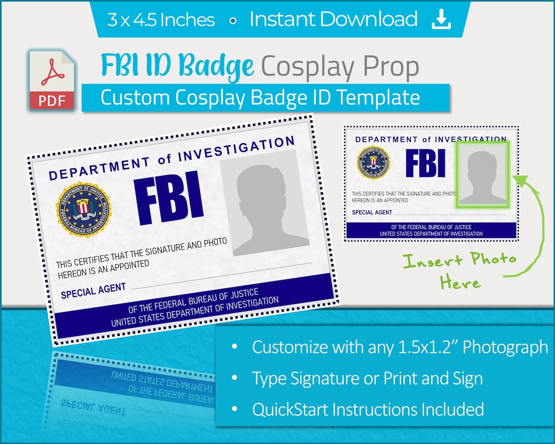 Printable Cosplay FBI Badge Custom ID Card Prop Replica - Etsy
