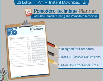 Inserto de Planificador Pomodoro: Seguimiento de la Gestión del Tiempo (Plantilla PDF)
