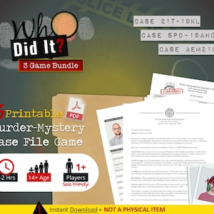 PRINTABLE Case File Detective Game, Instant Download PDF Murder Mystery Game - Printable Party Games for Adults to Solve a Crime