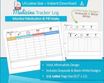 Printable Medication Tracker: Pill & Dosage Log (US Letter) (Digital Download)