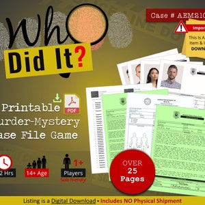 PRINTABLE Whodunnit Murder Mystery Game - Print Detective Case File and Solve a Cold Case Game - Instant Download Printable Party Games PDF