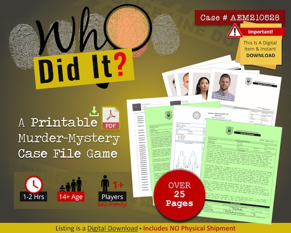 Printable Murder Mystery Game-digital Case-unsolved Mystery 