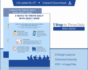 ADHD Tips Poster: Thrive Daily, Adult ADHD Resource (Digital Download)