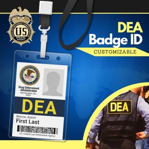 Printable DEA ID and Custom ID Card | Dea Badge and Special Agent Id For Use as Movie Prop or Cosplay Accessories Digital Download Pdf