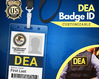Printable DEA ID and Custom ID Card | Dea Badge and Special Agent Id For Use as Movie Prop or Cosplay Accessories Digital Download Pdf
