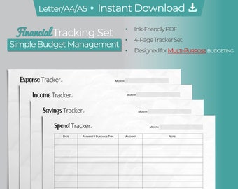 Finance Tracker Set: Income, Expense, Savings, Spend (Printable PDF)