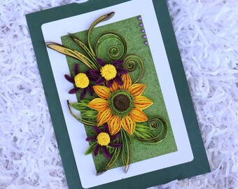 Paper Quilling Greeting Card, 3D Sunflower, Unique gift, Craft card, Gift for her