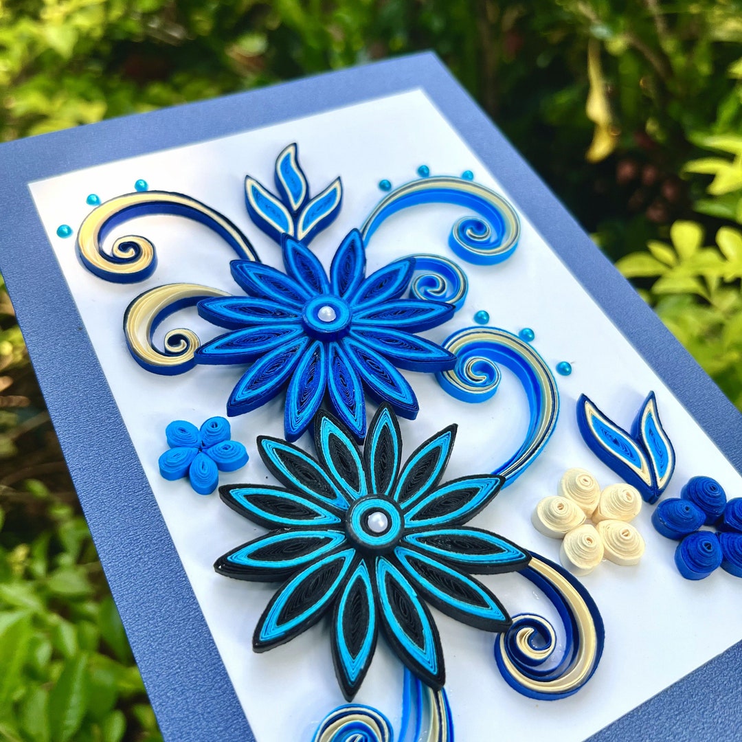 Paper Quilling Greeting Card, 3D Flowers and Ornaments, Unique Gift