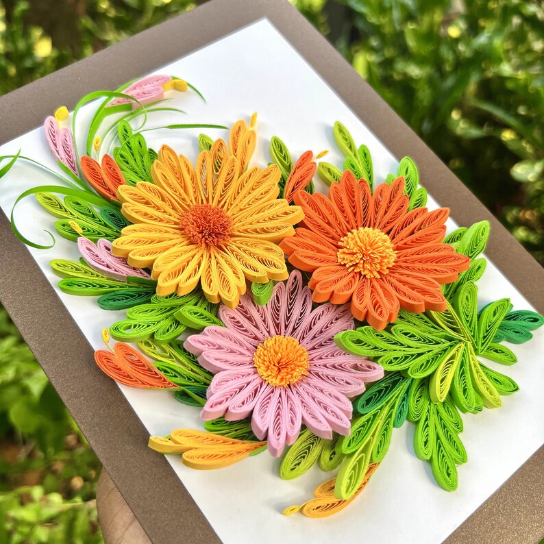 Paper Quilling Greeting Card 3D Flowers Unique Gift Craft Etsy