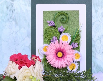 Paper Quilling Greeting Card, 3D Flower, Unique gift, Craft card, Gift for her