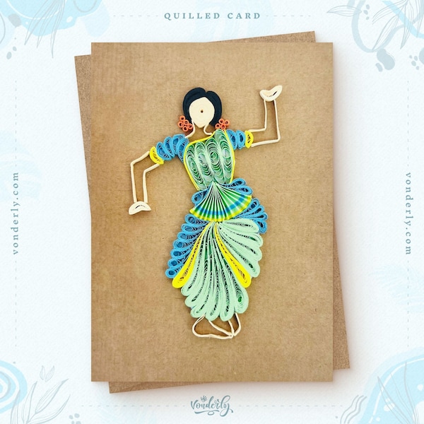 Handmade Bharatanatyam Dancer Design: Quilling Card by VONDERLY | Eco-Friendly Greeting Card