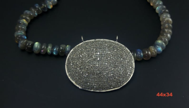 Boho style pave diamond sterling silver OVAL pendant charm