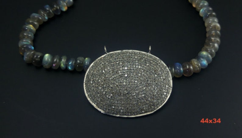 Boho style pave diamond sterling silver OVAL pendant charm