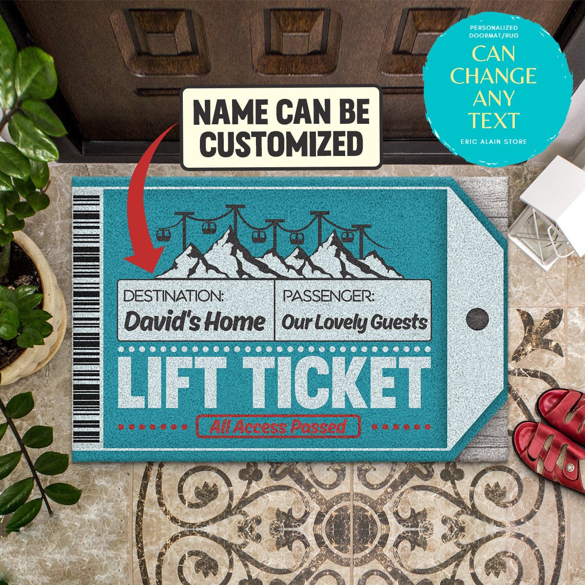 Personalized Ski Lift Ticket Doormat Personalized Doormat Etsy