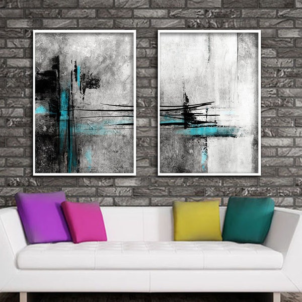 Home decor painting . jpg printable digital poster instant download .abstract decoration painted abstract turquoise  gray black white