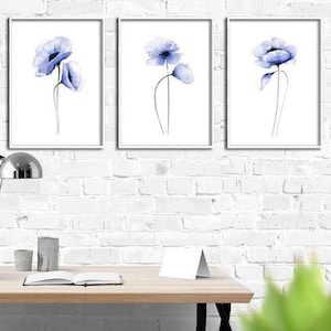 blue Abstract Art, printable  flower,  jpg printable digital poster instant download . poppy seed flower ,  decoration watercolor