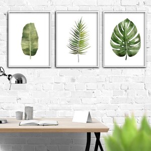 wall art prints . jpg printable digital poster instant download . palm leaf  watercolor monstera Leaf Print green Tropical Leaves