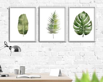 wall art prints . jpg printable digital poster instant download . palm leaf  watercolor monstera Leaf Print green Tropical Leaves