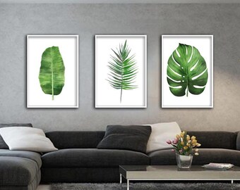 wall art prints . jpg printable digital poster instant download . palm leaf  watercolor monstera Leaf Print green Tropical Leaves