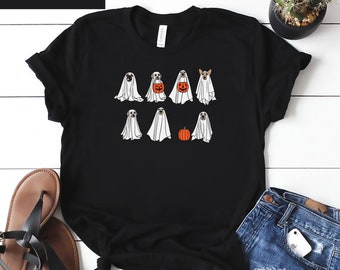 Ghost Dog Friends Dog Lovers Halloween Cute Unisex T-shirt, Dog Mom Halloween Tee, spookachtige vibes shirt