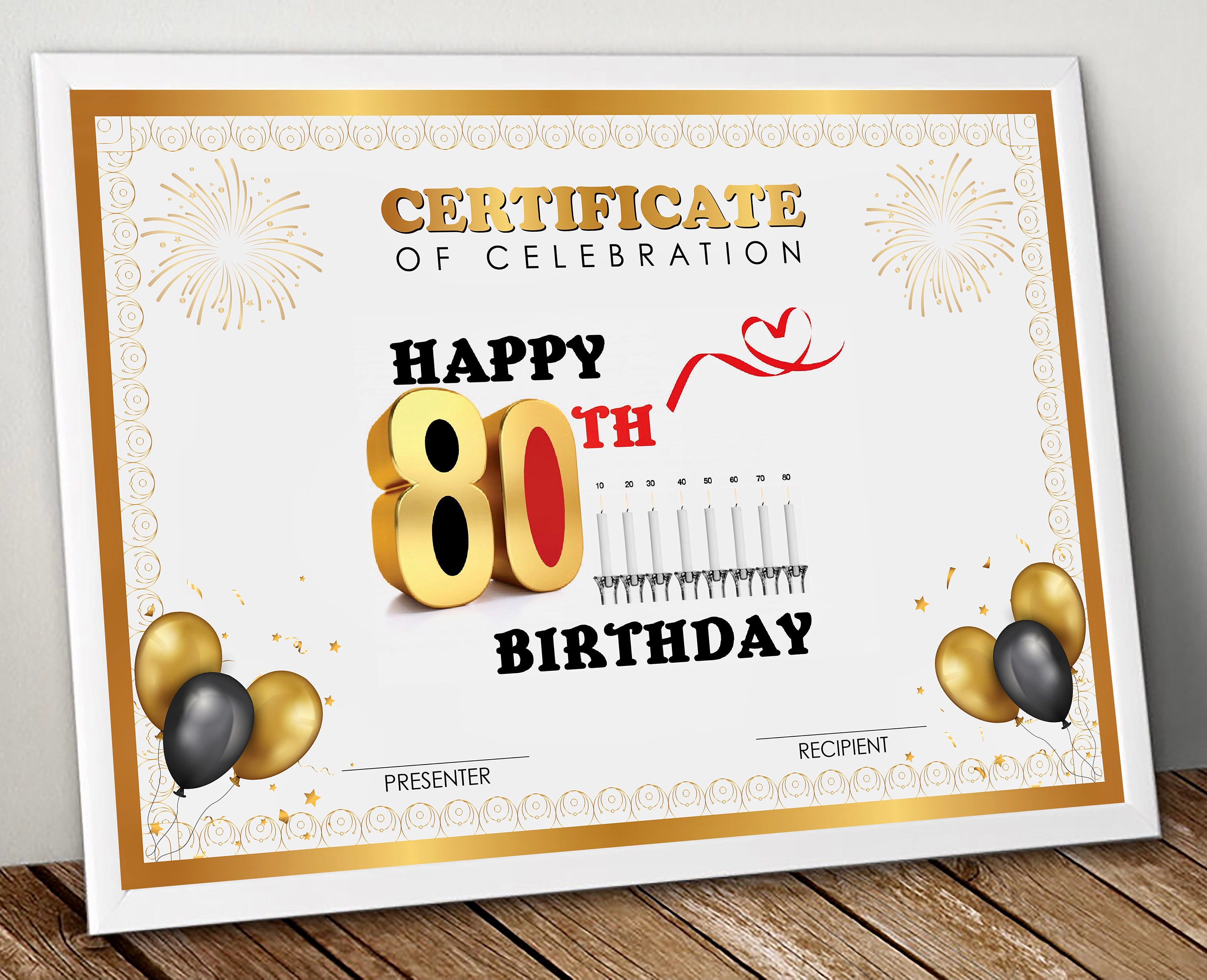 80th Happy Birthday Certificate Octogenarian Eighty Years Old Senior
