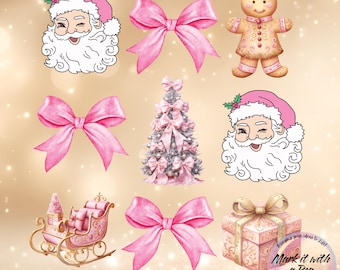 Pink Christmas Coquette PNG: Santa, Gingerbread (Digital Download)