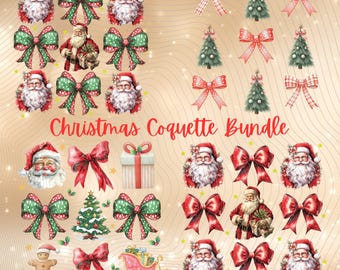 Coquette Christmas PNG Bundle: Santa, Bows, Trees (Digital Download)