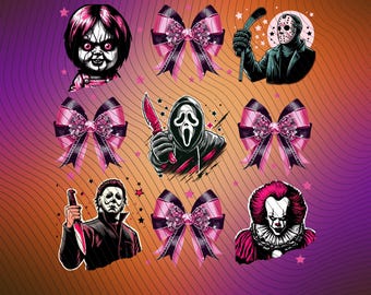 Pink Halloween Coquette Bow PNG: Horror Characters (Digital Download)