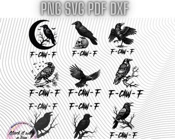 Funny Raven Clipart Bundle: F-CAW-F Gothic Crow Bird Skull PNG Designs (Digital Download)