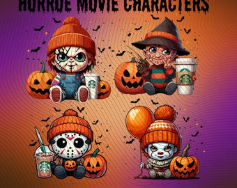 Horror Movie Kids PNG Bundle: Halloween Clipart, Stickers (Digital Download