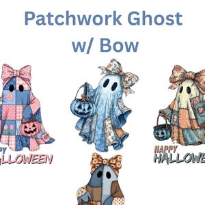 Patchwork Geist PNG: Vintage Quilt Halloween Sublimation (Digitaler Download)