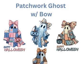 Patchwork Ghost PNG: Vintage Quilt Halloween Sublimation (Digital Download Bundle)