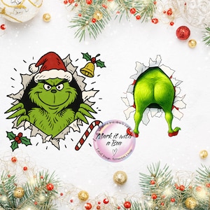 Retro Grinchen Jul PNG, God Grinchmas, Fram- och Baksida Design (Digital Nedladdning)