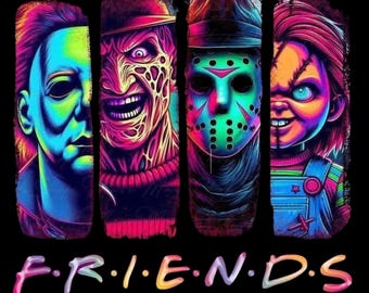 Neon Horror Movie Characters PNG: Halloween Digital Download