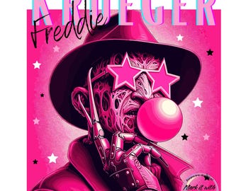Retro Freddy Kruger Halloween Horror PNG: Pink Bubblegum Art (Digital Download)