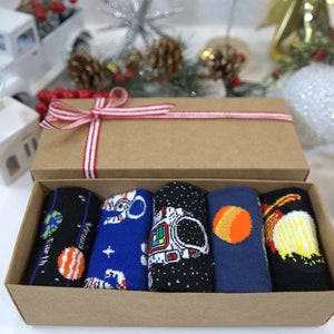 Space Socks 5 Pack Socks with GIFT BOX Christmas socks for men Colorful socks Stocking Stuffer Men’s Novelty Socks Funny Socks Cool Socks