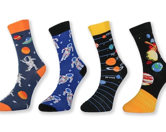 Space Socks 4 Pack Socks Christmas socks for men Colorful socks Stocking Stuffer Men’s Novelty Socks Funny Socks Cool Socks Gift for dad