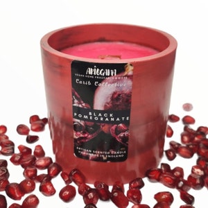 240g Black Pomegranate Candle & Lid Red Black Marble Customizable Handmade 50H 8.4oz Jesmonite Gift Burn Keep Him Her Black Pomegranate