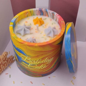 240g Birthday Cake Scented Candle & Lid Present Multicoloured Blue, Yellow, Red 50H Personalized Gifts for Him, Her image 2