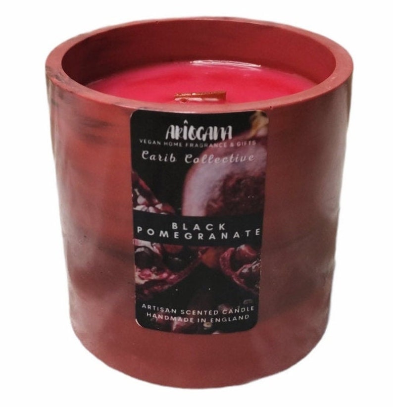 240g Black Pomegranate Candle & Lid Red Black Marble Customizable Handmade 50H 8.4oz Jesmonite Gift Burn Keep Him Her image 5